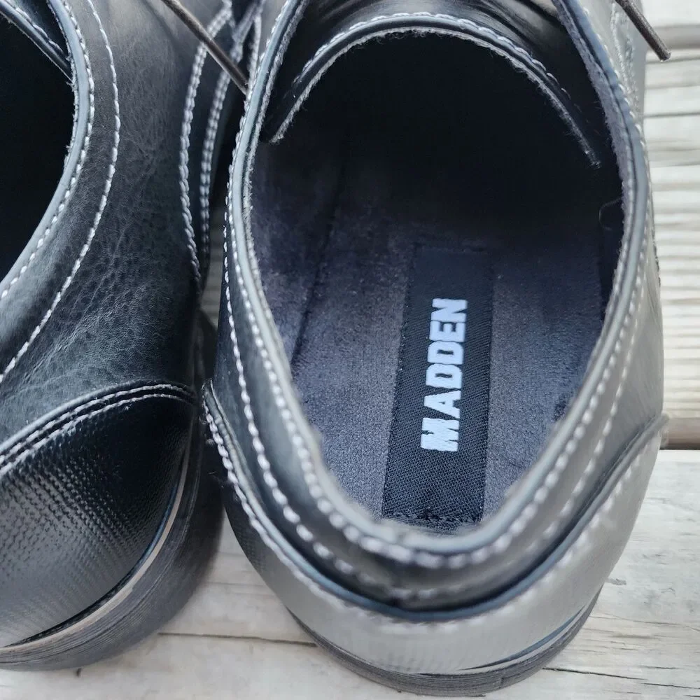 Steve Madden P Camrin Black Grey Mens Size 10M Black Leather/Canvas Cap Toe Shoe